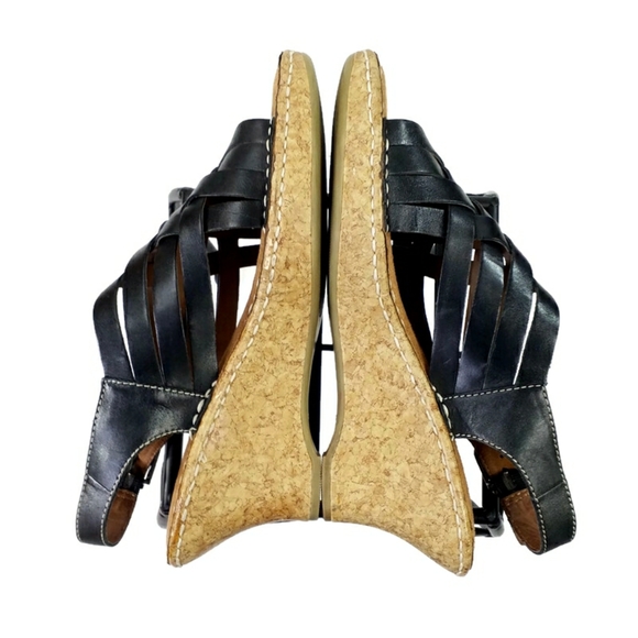Naturalizer Thanya Black Leather Criss Cross Cork Platform Sandals Womens 11 - Picture 4 of 11